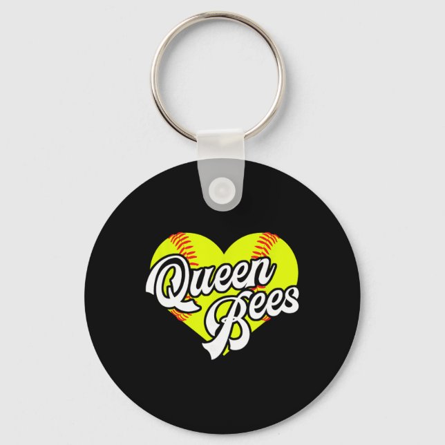 Llavero Softball Heart Queen Bees Team T-ball League Girls (Anverso)
