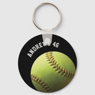 Llavero Softbol amarillo con nombre o texto