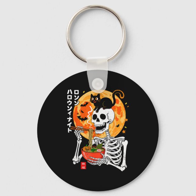 Llavero Soky Skeleton Eating Ramen Bowl With Cat Halloween (Anverso)