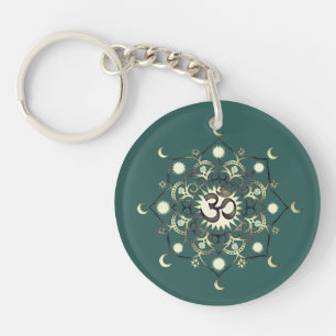 Llavero Sol Celta Luna Mandala Om Cita Verde Oro