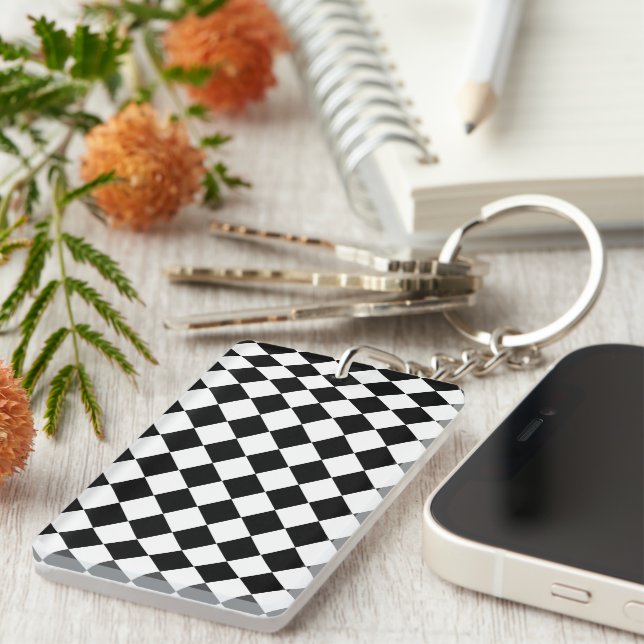 Llavero Solid Black and White Chevron Pattern Stylish (Frente Derecha)