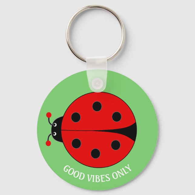 Llavero Solo buenas vibras Dama Bug en verde lima (Anverso)