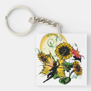 Llavero Sombra de girasol Hada y Gato Cósmico