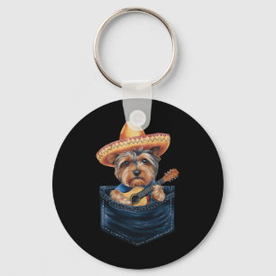 Llavero Sombrero Yorkshire Terrier Dog Jugando Guitarra Ci