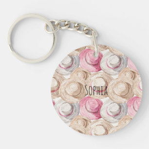Llavero Sombreros de paja crema rosa