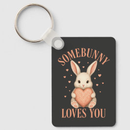 Llavero Somebunny Loves You Cute Bunny on Dark Charcoal