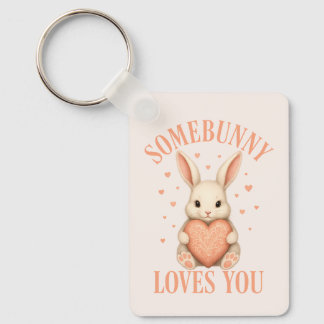 Llavero Somebunny Loves You Cute Bunny on Soft Blush