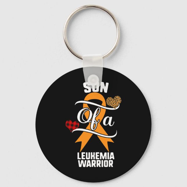 Llavero Son Leukemia Sensibilización Leopard Buffalo Plaid (Anverso)