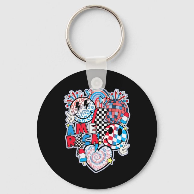 Llavero Sonrisa Cara Corazón Bandera Estadounidense Hombre (Anverso)