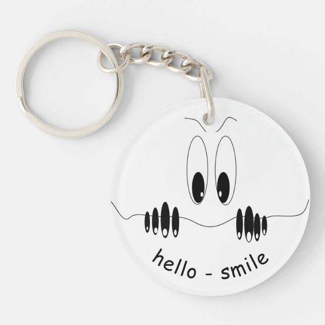 Llavero Sonrisa de Keychain con ojos divertidos - Texto Pe (Frente)