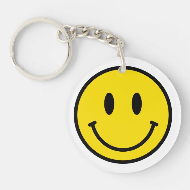 Llavero Sonrisa Emoji facial amarillo blanco negro blanco  (Frente)