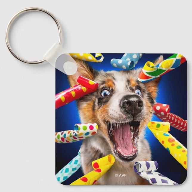 Llavero Sopladores de fiesta para perros felices (Anverso)