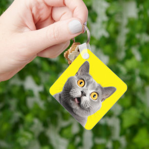 Llavero Sorprendido Gracioso Gato Loco Amarillo