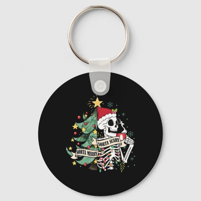 Llavero Sorta Merry Sorta Scary Skeleton Navidades de niev (Anverso)