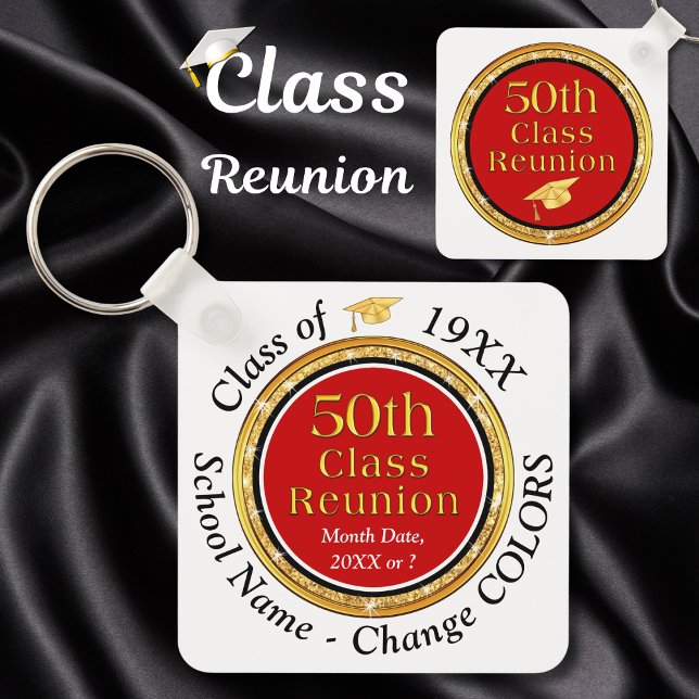 Llavero Souvenirs de clase de 50 años, cambio de rojo, neg (50th class reunion favors. Personalized, Souvenirs for 50th Class Reunion. 50 year class reunion.)