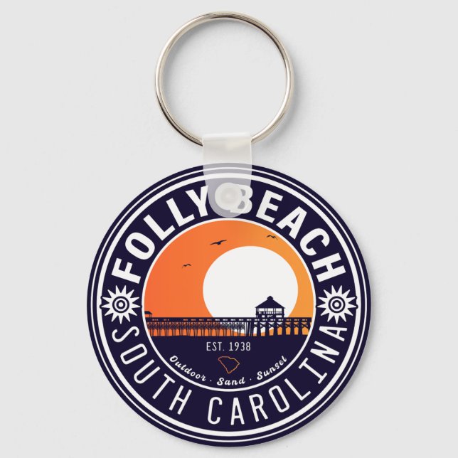 Llavero Souvenirs Folly Beach SC Retro Sunset Pier 60 (Anverso)