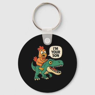 Llavero Soy tu hijo, divertido pollo montando dinosaurio T