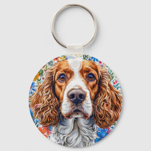 Llavero Spaniel Springer Floral Regalo para Amantes de los