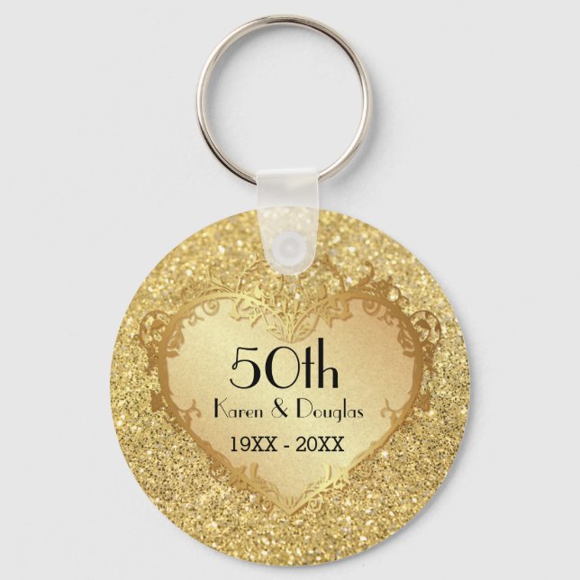 Llavero Sparkle Gold Heart 50° Aniversario del Boda (Anverso)