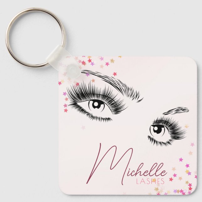 Llavero Sparkly Lashes Pink Glitter Confetti Makeup QR (Anverso)