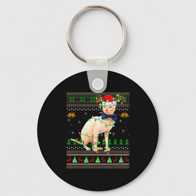 Llavero Sphynx Cat Ugly Christmas Sweaters Holiday Santa C (Anverso)