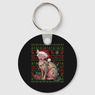 Llavero Sphynx Cat Xmas enciende Ugly Santa Hat Sphynx Cat