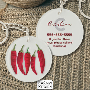 Llavero Spicy Red Moderno Crochet Minimal Jalapeno Nombre