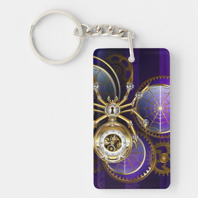 Llavero Spider Steampunk sobre fondo morado (Frente)