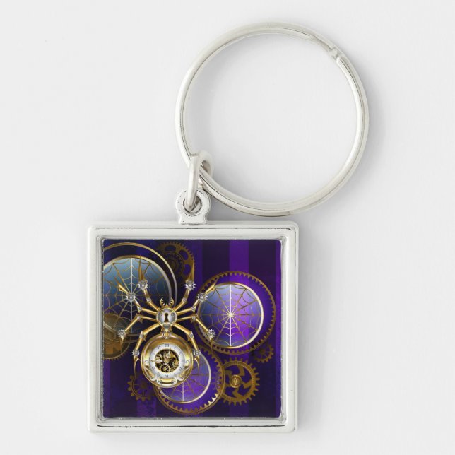 Llavero Spider Steampunk sobre fondo morado (Frente)