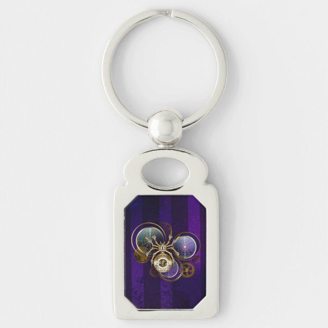 Llavero Spider Steampunk sobre fondo morado (Anverso)
