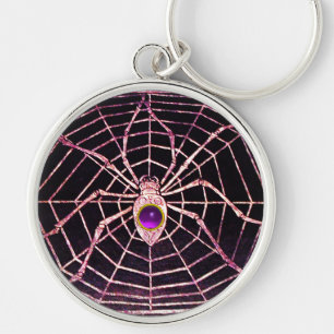 Llavero SPIDER Y WEB morado Ametisto negro