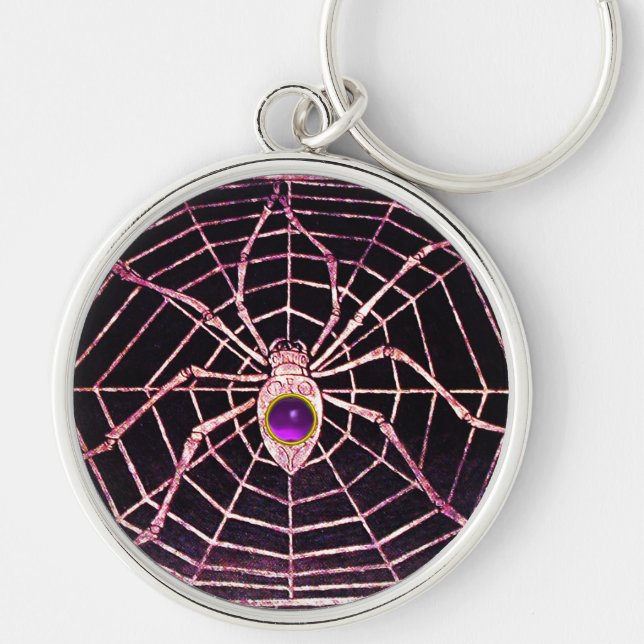 Llavero SPIDER Y WEB morado Ametisto negro (Frente)