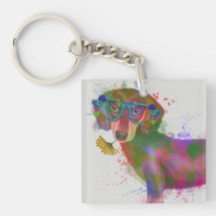Llavero Splash de arcoiris Dachshund y Glass