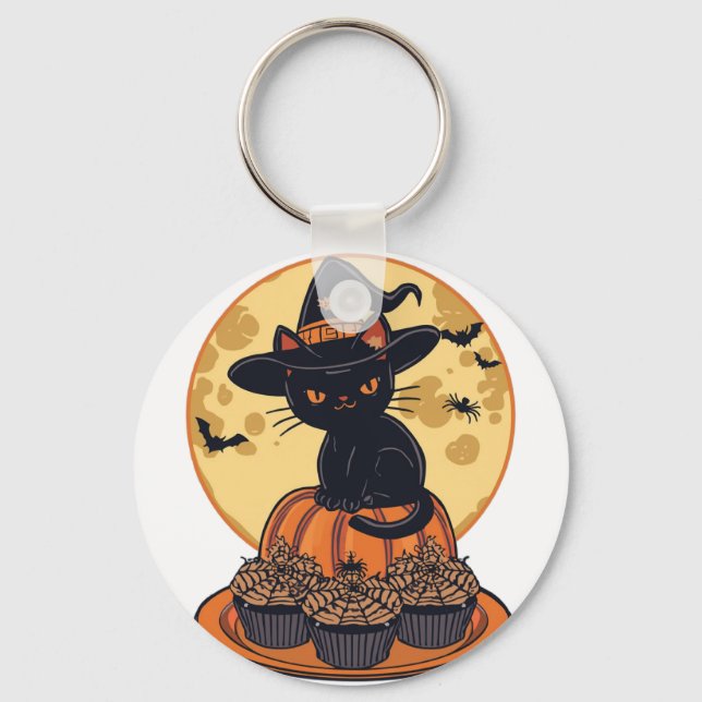 Llavero Spooky Black Cat Halloween Keychain – Cute & Creep (Anverso)