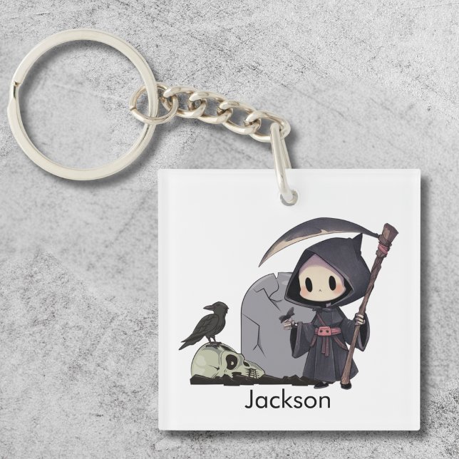 Llavero Spooky Grim Reaper Graveyard Crow Gothic Halloween (Subido por el creador)