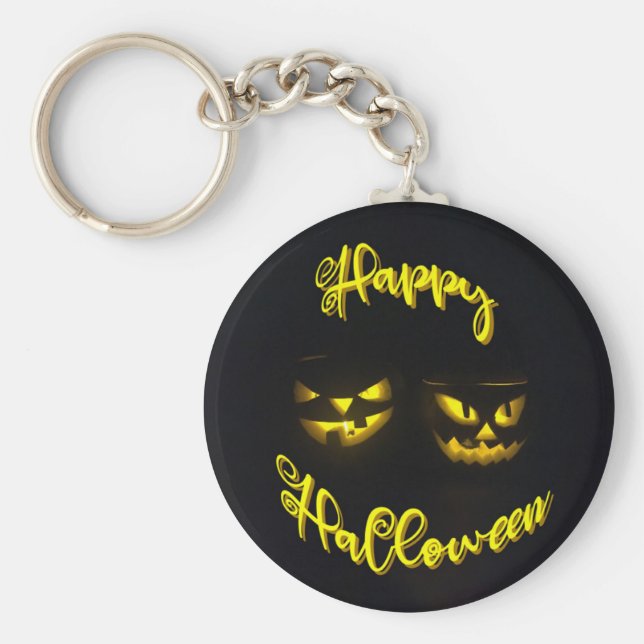Llavero Spooky Happy Halloween texto cara de calabaza espe (Frente)
