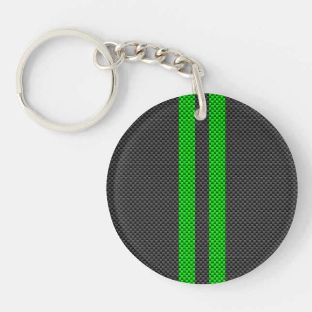 Llavero Sporty Green Carbon Fiber Style Stripes de Carrera (Frente)