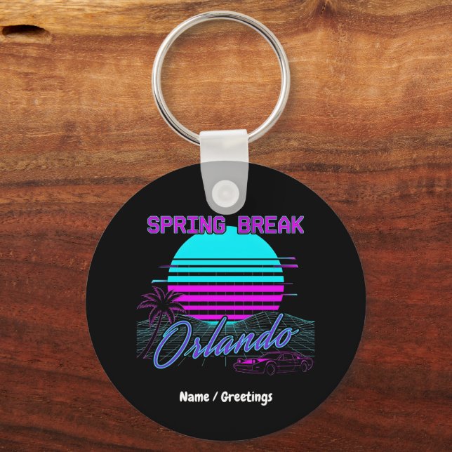 Llavero Spring Break 2026 Orlando After Dark Retro Synth (Anverso)