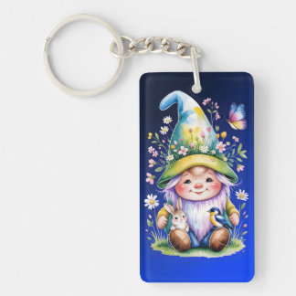 Llavero Spring Gnome with Bunny and Bluebird