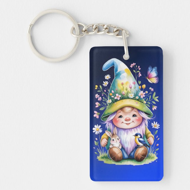 Llavero Spring Gnome with Bunny and Bluebird (Frente)