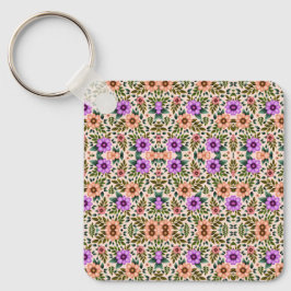 Llavero Square keychain showcasing a vibrant floral 