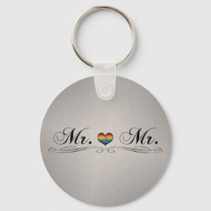 Llavero Sr. y Sr. Gay Pride Typography con Rainbow Heart