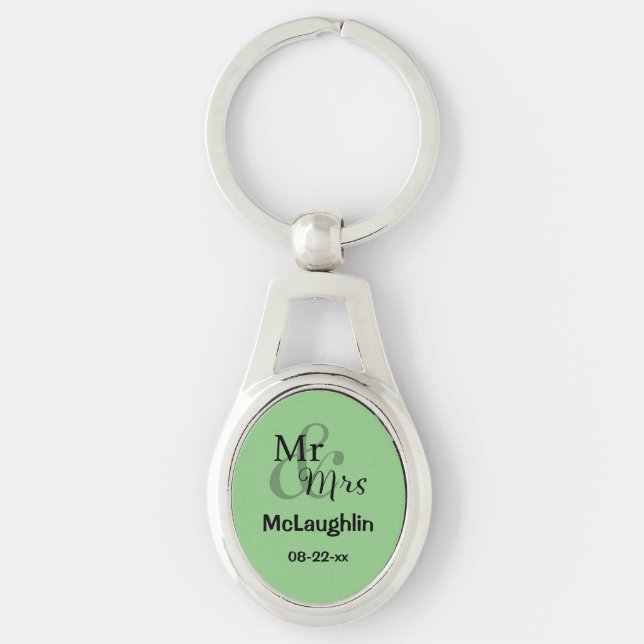 Llavero Sr. y Sra. Boda Couple (verde) Keychain (Anverso)