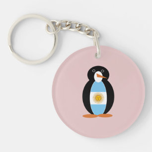 Llavero Sra. Pingüino Bandera Argentina sobre Rosa