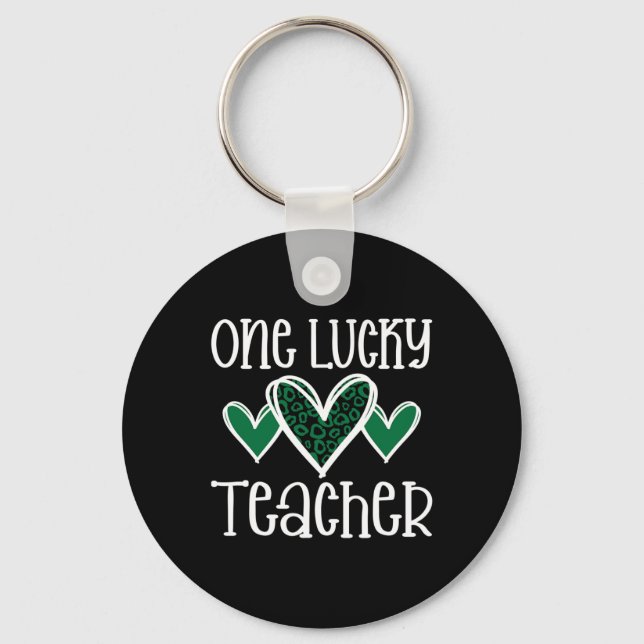 Llavero St. Patricks Day Lucky Teacher Leopard Print Heart (Anverso)