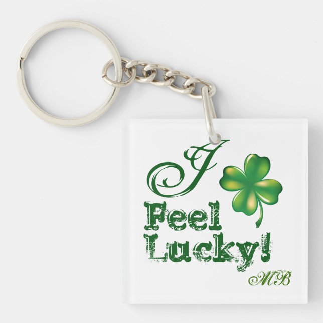 Llavero St. Patrick's Day Monogram I Feel Lucky, Shamrock (Frente)