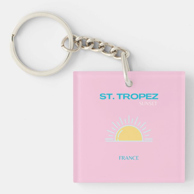 Llavero St Tropez, Francia, Preppy, Rosa (Frente)