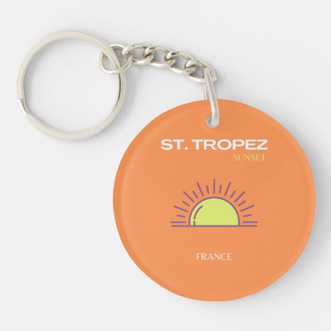 Llavero St Tropez, Francia, Sunset, Travel Art, Naranja (Frente)