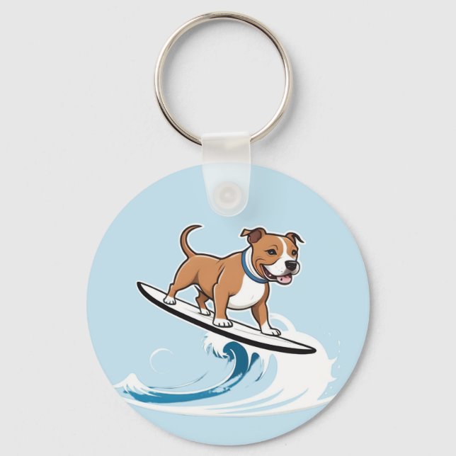 Llavero Staffordshire Bull Terrier Surfing The Waves, (Anverso)