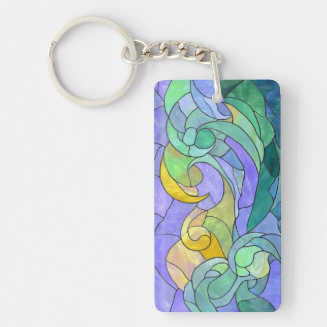 Llavero Stained Glass Ocean Waves Artistic Coastal pastel (Frente)